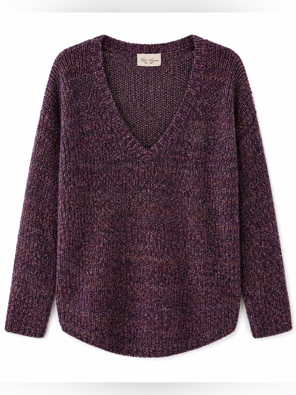Avenue Marled Plum V-Neck Sweater